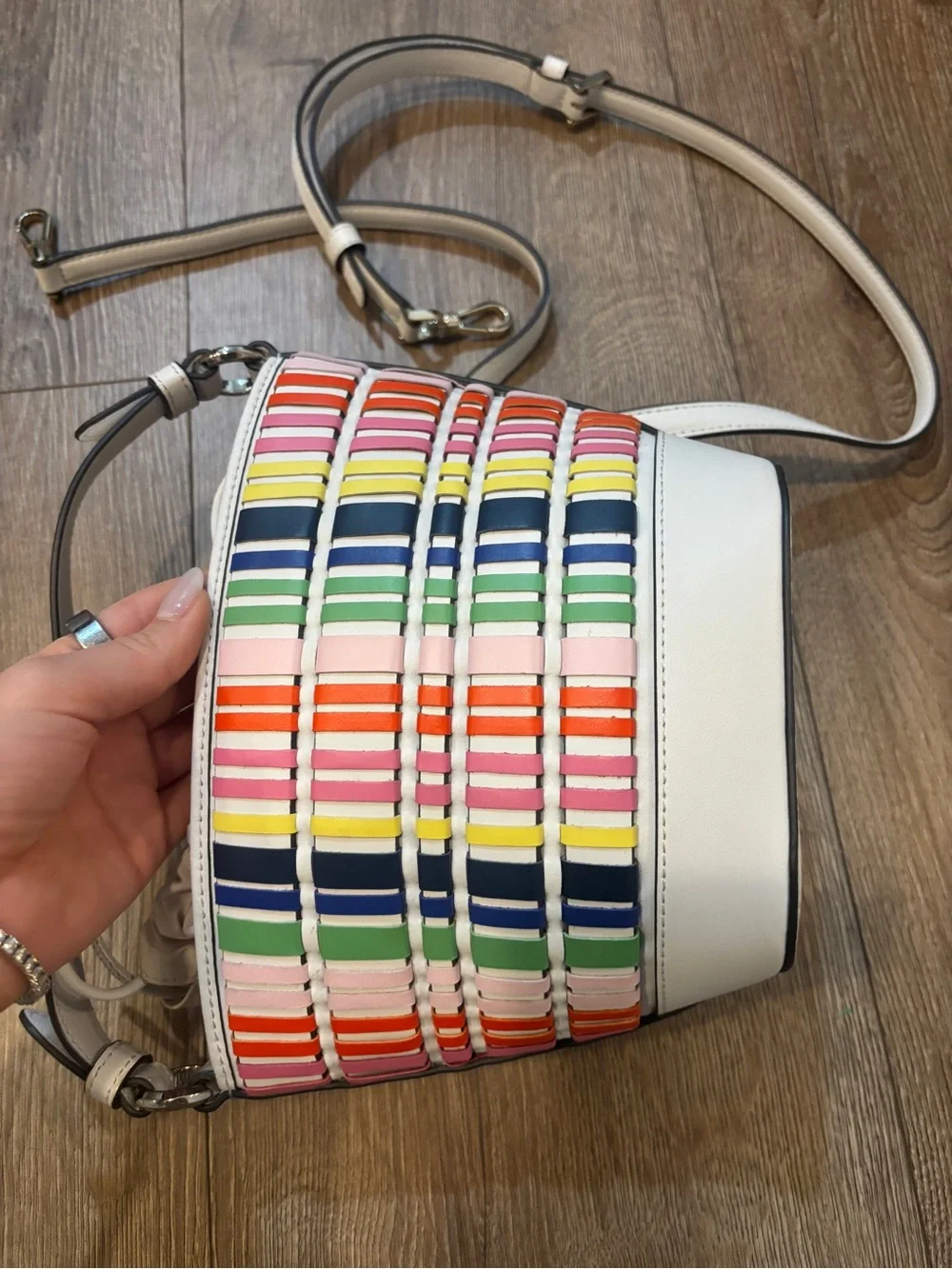 Kate Spade Pippa Woven Multi Small Bucket Bag colorful leather purse